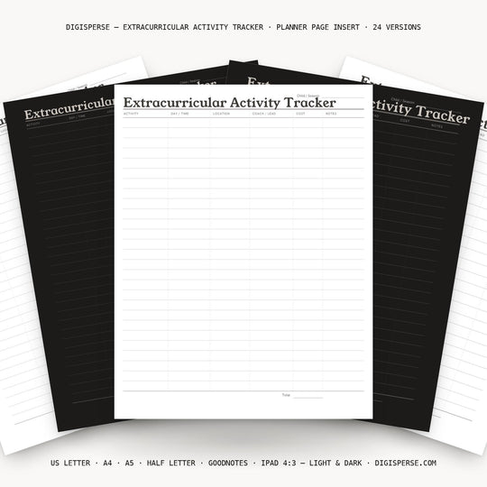 Extracurricular Activity Tracker printable planner insert — main preview