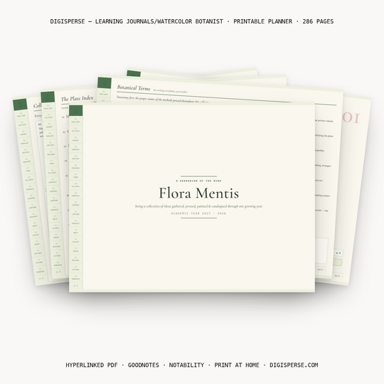 Watercolor Botanist Learning Journal Digital Planner PDF