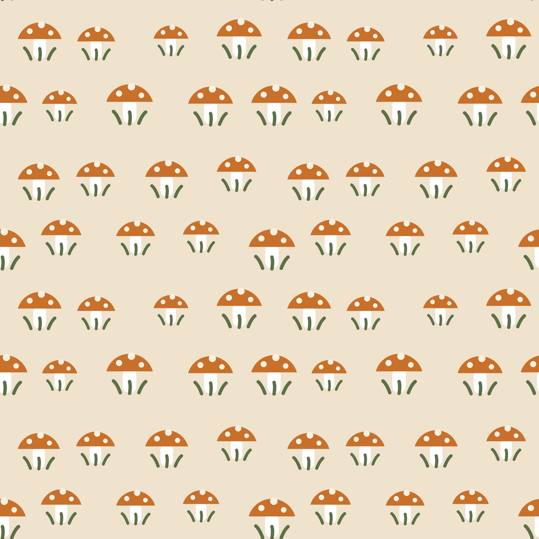 Seamless pattern tile — oat amber woodland mushrooms